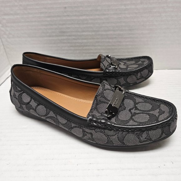 Coach Olive Black Gray Signature Logo Print Canvas Leather Loafer Shoes 10 40 - Picture 1 of 15